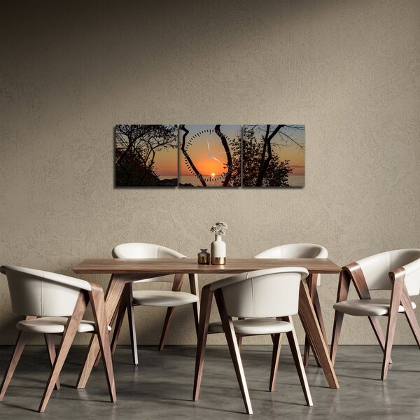 Tablou cu apus de soare (cu ceas) (90x30 cm)