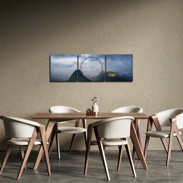 Tablou cu munți (cu ceas) (90x30 cm)
