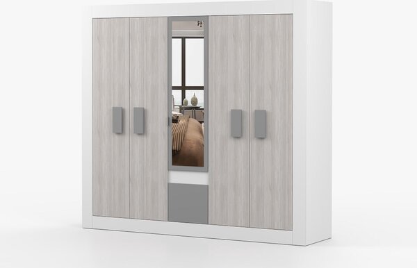Dulap de haine Hyllo (alb + kathult + grafit + Oglindă). Promo -12%. 1014287