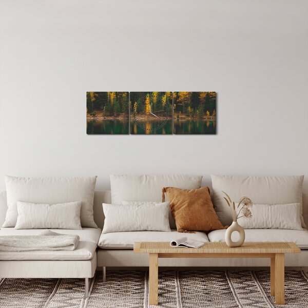 Tablou cu lac de pădure (cu ceas) (90x30 cm)
