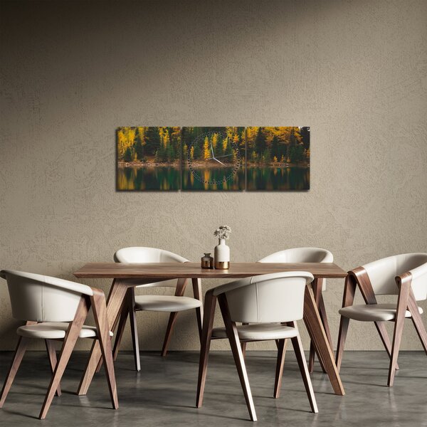 Tablou cu lac de pădure (cu ceas) (90x30 cm)