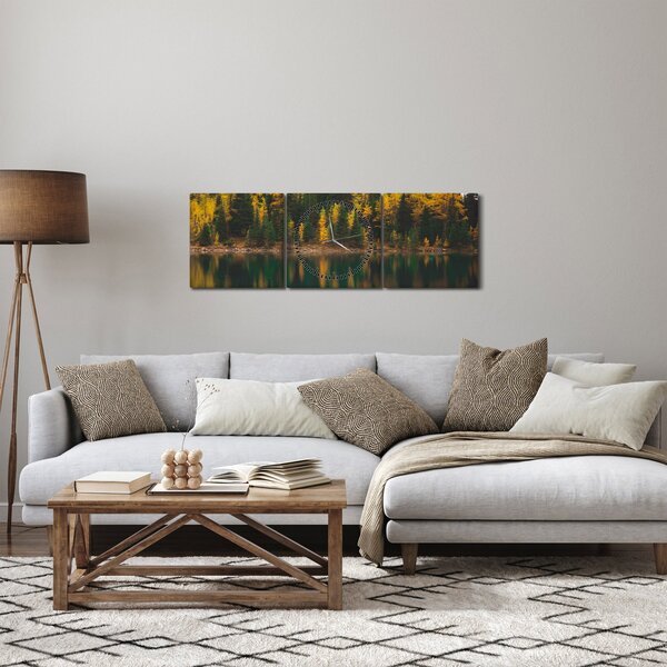 Tablou cu lac de pădure (cu ceas) (90x30 cm)