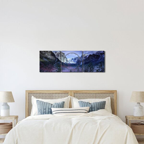 Tablou cu peisaj montan iarna (cu ceas) (90x30 cm)