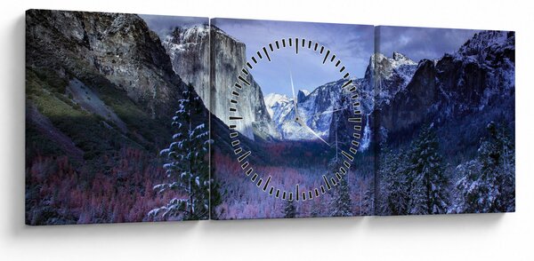 Tablou cu peisaj montan iarna (cu ceas) (90x30 cm)
