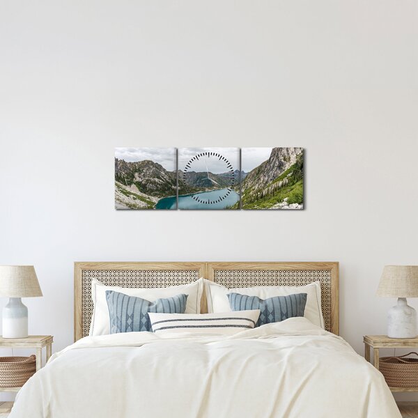 Tablou cu lac în munți (cu ceas) (90x30 cm)