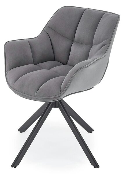 Scaun rotativ K610, gri/negru, stofa catifelata/metal, 65x64x79 cm