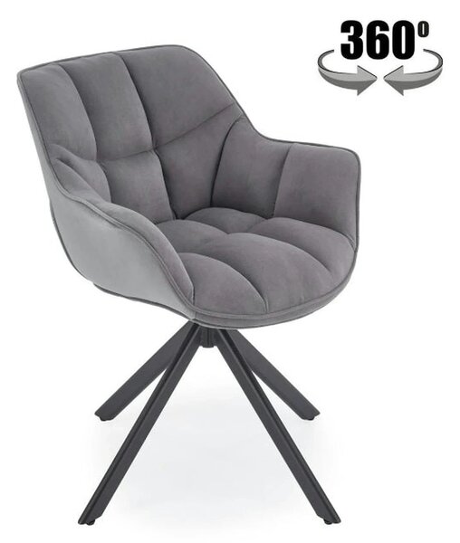 Scaun rotativ K610, gri/negru, stofa catifelata/metal, 65x64x79 cm