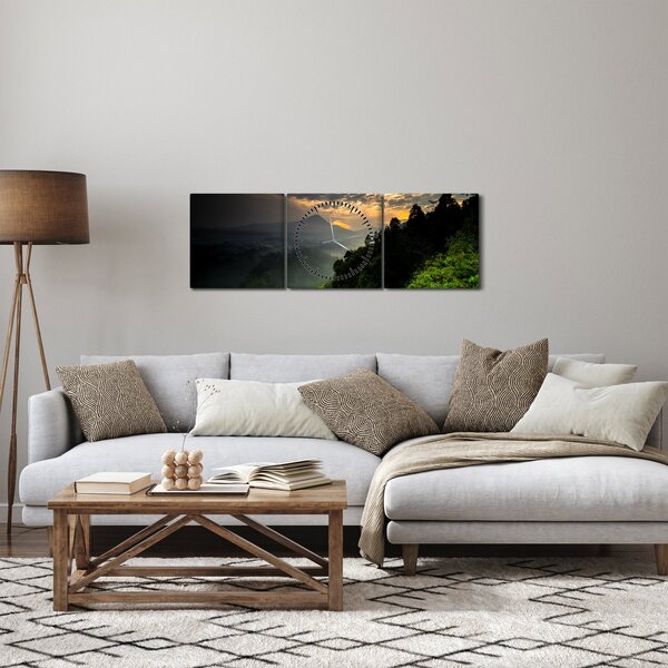 Tablou - peisaj montan verde (cu ceas) (90x30 cm)