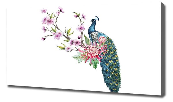 Tablou pe pânză canvas Peacock și flori