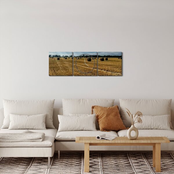 Tablou cu câmp recoltat (cu ceas) (90x30 cm)