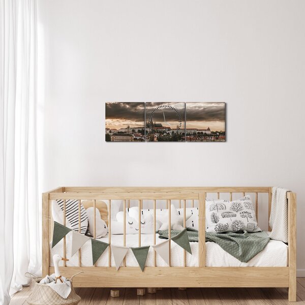 Tablou Castelului Praga în amurg (cu ceas) (90x30 cm)