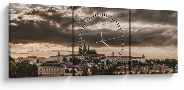 Tablou Castelului Praga în amurg (cu ceas) (90x30 cm)