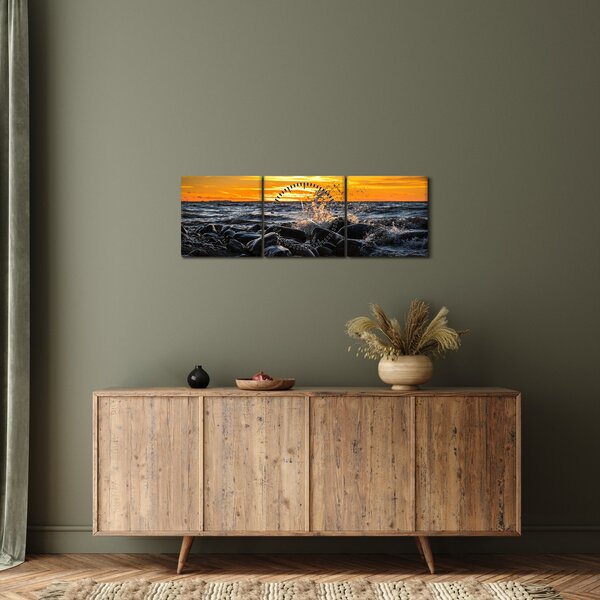 Tablou cu valurile mării (cu ceas) (90x30 cm)