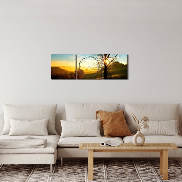Tablou cu răsăsrit de soare (cu ceas) (90x30 cm)