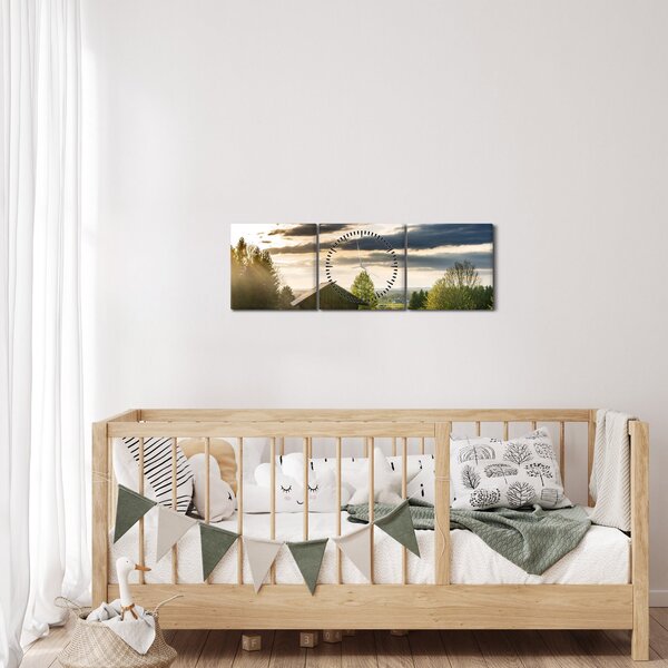 Tablou cabana în pădure (cu ceas) (90x30 cm)