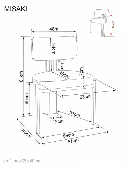 Scaun MISAKI D, bej/nuc, stofă/metal, 57x48x81 cm