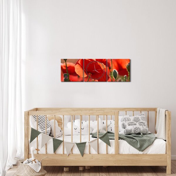 Tablou cu flori de maci (cu ceas) (90x30 cm)