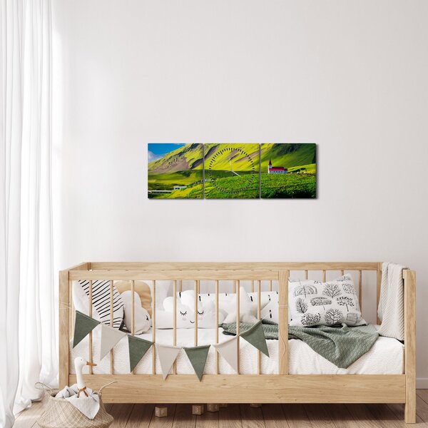 Tablou cu peisaj montan (cu ceas) (90x30 cm)