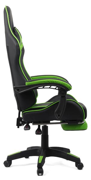 Scaun gaming cu spatar reglabil si suport picioare verde/negru OFF 299