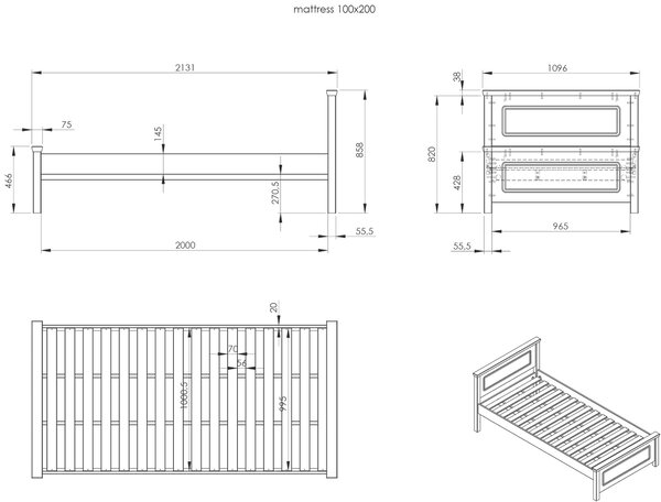 Pat cu somiera Svea alb 100/200 cm, lemn masiv