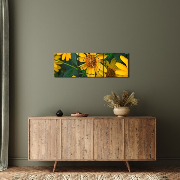 Tablou cu flori galbene (cu ceas) (90x30 cm)