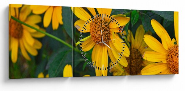 Tablou cu flori galbene (cu ceas) (90x30 cm)