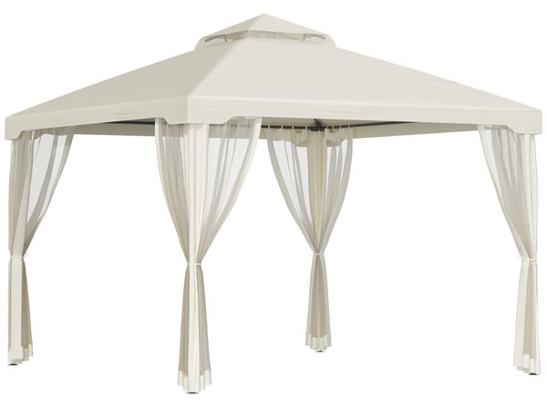 Foisor de Gradina Outsunny, Acoperis Dublu Plasa Tantari Pereti Laterali Bej 295x295x263cm | Aosom RO