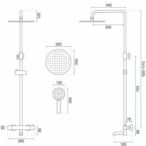 Set de dus cu termostat Lungo Gold Auriu
