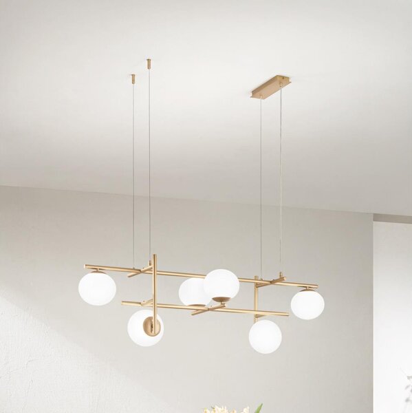 Ondaluce - Lustră suspendată pe cablu JEWEL 6xE14/10W/230V auriu/alb