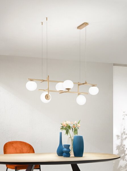 Ondaluce - Lustră suspendată pe cablu JEWEL 6xE14/10W/230V auriu/alb