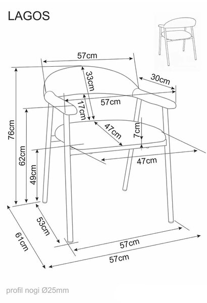Scaun LAGOS D, bej/stejar, stofă/metal, 57x47x76 cm