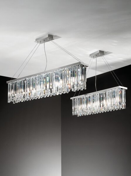 Ondaluce - Candelabru cu cristale suspendat pe cablu BATIDA, 8xE14/10W/230V, crom lucios