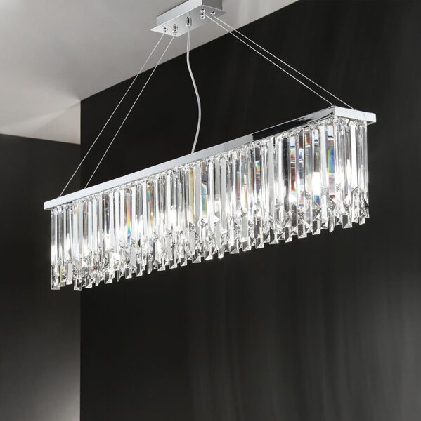 Ondaluce - Candelabru cu cristale suspendat pe cablu BATIDA, 8xE14/10W/230V, crom lucios