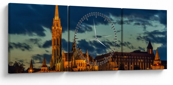 Tablou cu construcție iluminată (cu ceas) (90x30 cm)