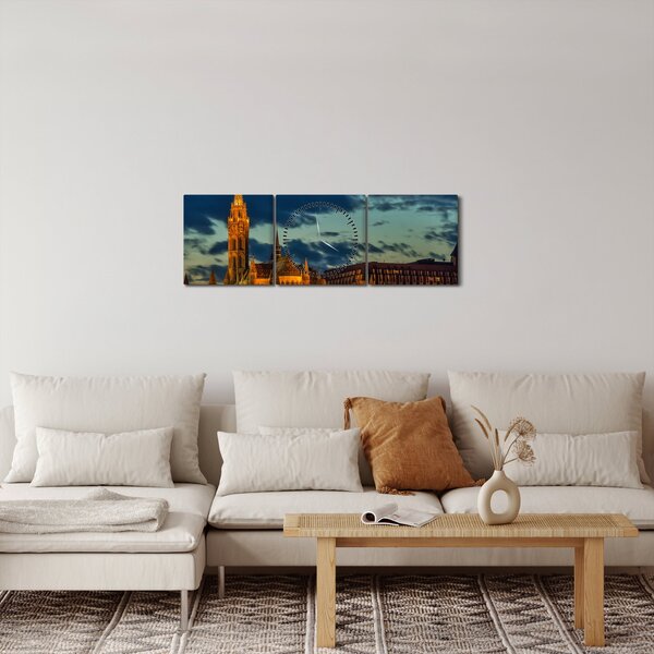 Tablou cu construcție iluminată (cu ceas) (90x30 cm)
