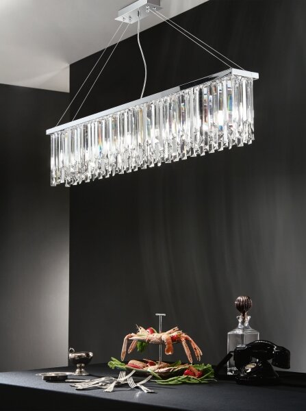 Ondaluce - Candelabru cu cristale suspendat pe cablu BATIDA, 8xE14/10W/230V, crom lucios