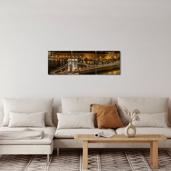 Tablou orașului nocturn (cu ceas) (90x30 cm)