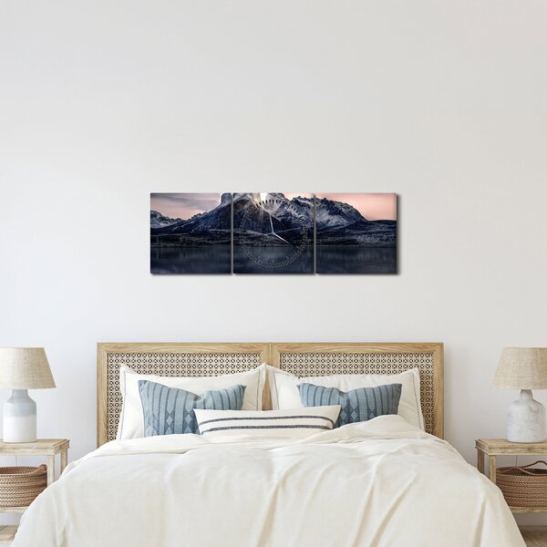 Tablou lacul cu munte (cu ceas) (90x30 cm)