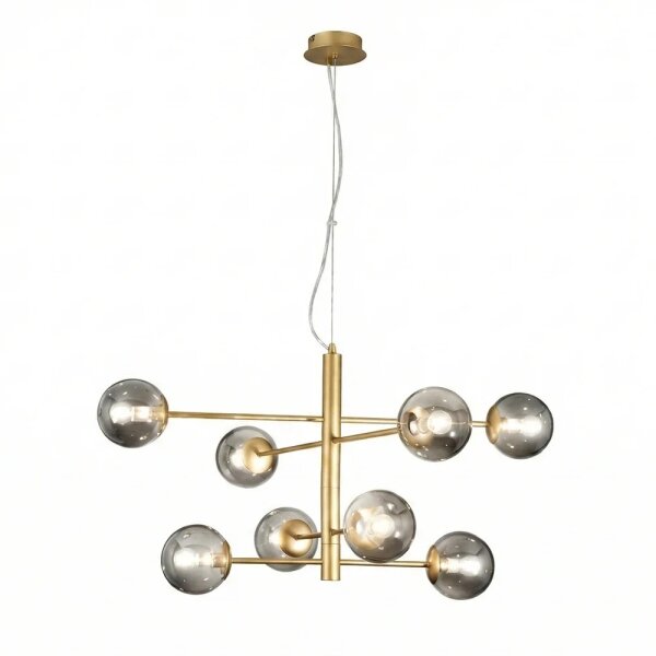 Ondaluce - Lustru pe cablu ELISEO 8xE14/10W/230V diam. 97 cm auriu/bej fumuriu