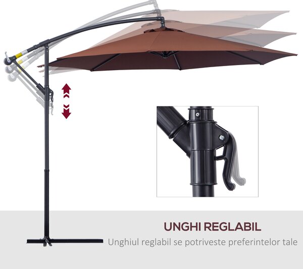 Outsunny Umbrelă de Soare Suspendată, Înclinabilă, Cadru din Metal și Poliester, 295x295x255 cm, Nuanță Cafea | Aosom Romania