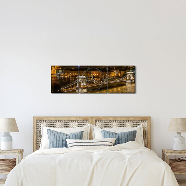 Tablou orașului nocturn (cu ceas) (90x30 cm)