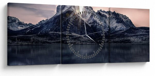 Tablou lacul cu munte (cu ceas) (90x30 cm)