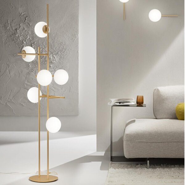 Ondaluce - Lampadar JEWEL, 6 x E14, 10 W, 230 V, 166 cm, auriu/alb