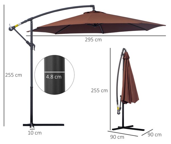 Outsunny Umbrelă de Soare Suspendată, Înclinabilă, Cadru din Metal și Poliester, 295x295x255 cm, Nuanță Cafea | Aosom Romania