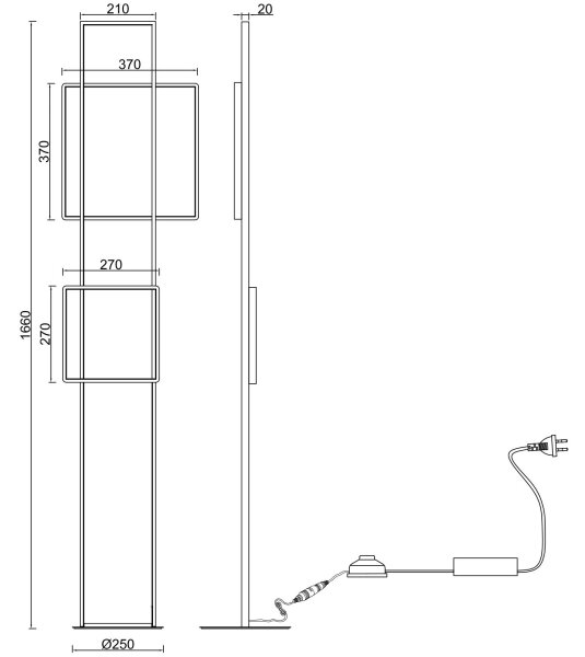 Ondaluce - Lampă de podea LED DOWEL, 77 W, 230 V, 166 cm, argintie, cu dimmer