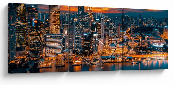 Tablou cu orașul nocturn (cu ceas) (90x30 cm)