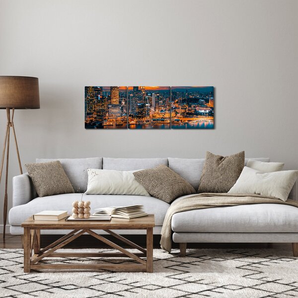 Tablou cu orașul nocturn (cu ceas) (90x30 cm)