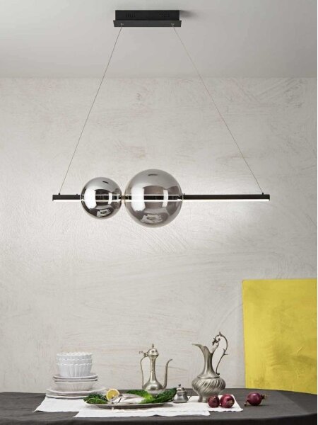 Ondaluce - Lustru LED dimabil pe cablu FUFI LED/40W/230V, negru/negru fumuriu