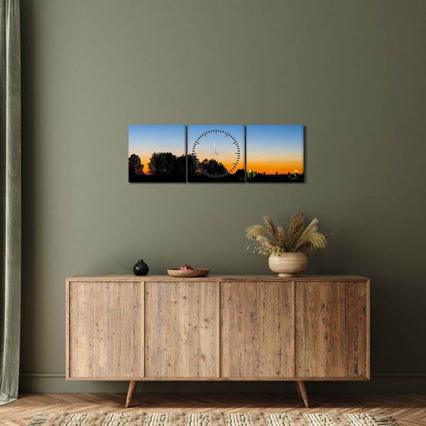 Tablou cu apus de soare (cu ceas) (90x30 cm)