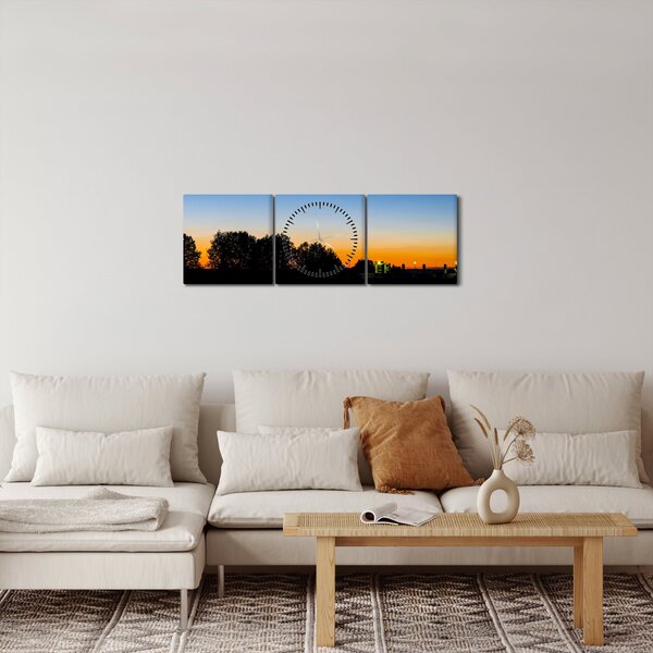 Tablou cu apus de soare (cu ceas) (90x30 cm)